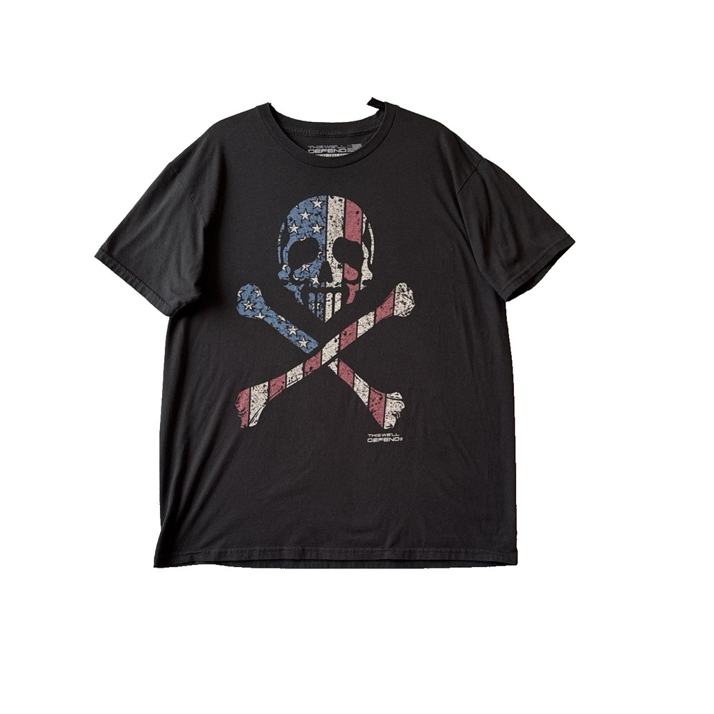 Grunt Syle This We'll Defend Shirt Mens XL Patriotic US Flag Skull Crossbones